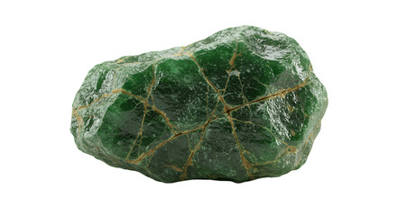 3D Illustration Of Emerald Stone With Gold Veins Against Black Background