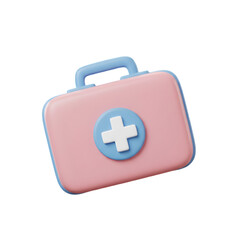 Fototapeta premium 3D Illustration of Pink First Aid Kit with Blue Handle on Isolated Background