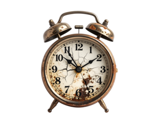 Vintage Alarm Clock with Cracked Face and Rusty Metal Finish