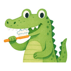 Naklejka premium PNG Cartoon crocodile brushing teeth
