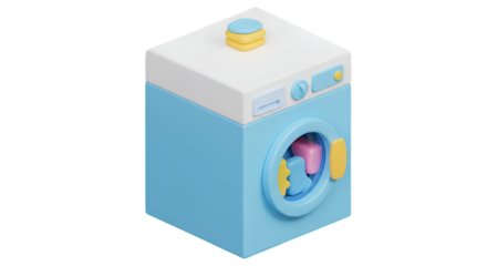 3D Isometric Illustration of a Blue Washing Machine Isolated on a Transparent Background