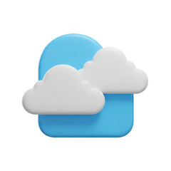 3D Illustration of Two Fluffy White Clouds in a Blue Rounded Rectangle