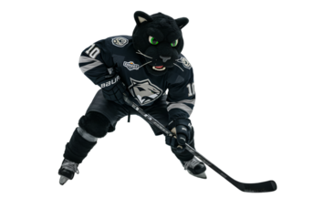 A Dynamic Illustration Of A Black Panther Mascot Playing Hockey With Transparent Background