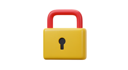 3D Render Illustration Of Yellow Lock With Red Handle on Transparent Black Background