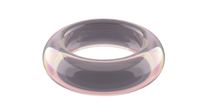 3D Render Of A Transparent Iridescent Glass Ring On Black Isolated Background - Powered by Adobe