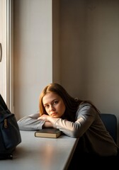 Teenage Girl in After-School Silence by the Window