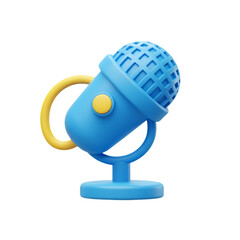 3D Render Of Blue Microphone On Isolated Transparent Black Background