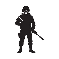 Gas Mask Soldier Holding Rifle Silhouette Art
