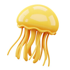 3D Render of a Yellow Jellyfish Isolated on Transparent Background