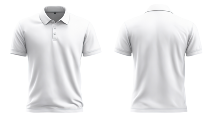 Blank white polo shirt, front and back views