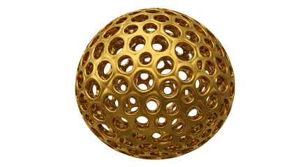 3D Render Of Golden Sphere With Honeycomb Pattern Isolated On Black Background