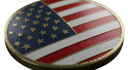 3D Render Of Patriotic American Flag Round Gold Medal With Transparent Background