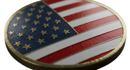 3D Render Of Patriotic American Flag Round Gold Medal With Transparent Background