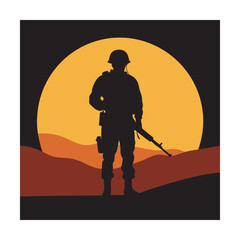 Soldier With Rifle At Sunrise Silhouette