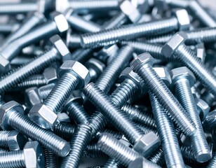 Close-up of many metallic bolts and nuts