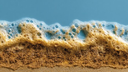 Foamy, light-blue waves cresting a sandy shore