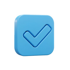 3D Rendered Blue Check Mark Icon Within a Square Isolated on Transparent