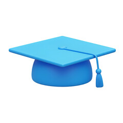 3D Rendered Blue Graduation Cap Isolated on Transparent Background