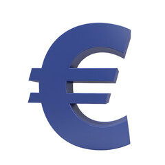 3D Rendered Blue Euro Symbol on a Transparent Background Isolated
