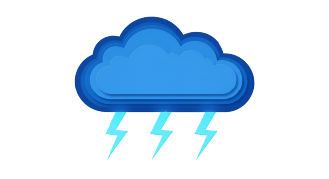 3D Rendered Blue Cloud Illustration with Lightning and Isolated Background