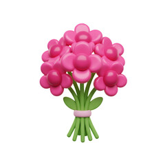 3D Rendered Bouquet of Pink Flowers with Green Stems Isolated