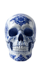 3D Rendered Ceramic Skull With Floral Design Isolated On Transparent Background