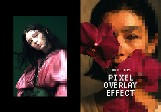 Pixels Overlay Poster Photo Effect Mockup