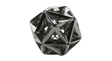 Abstract 3D Render Of Geometric Metallic Structure Isolated on Black Background
