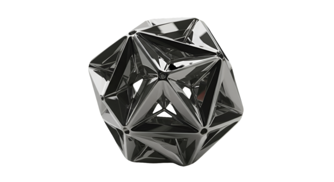 Abstract 3D Render Of Geometric Metallic Structure Isolated on Black Background