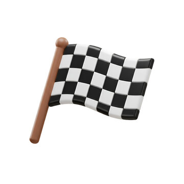 3D Rendered Checkered Flag With Black and White Squares On Transparent Background