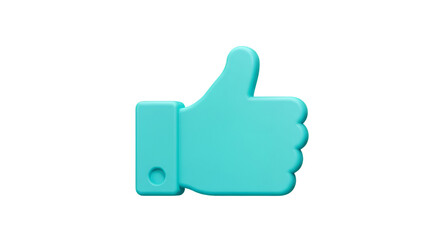 3D Rendered Cyan Thumb Up Gesture Isolated on Transparent Background