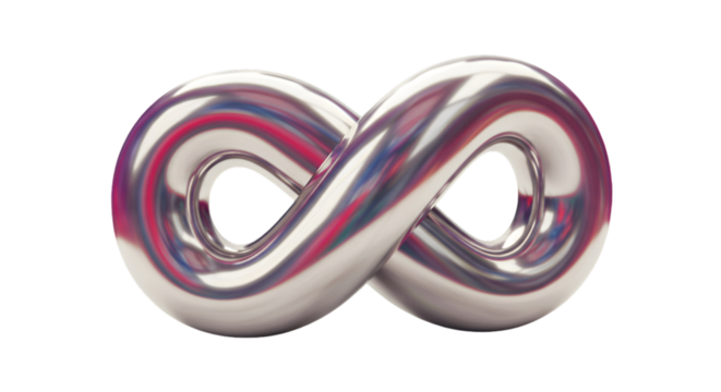 3D Rendered Infinity Symbol in Silver with Chrome Finish on Transparent Background