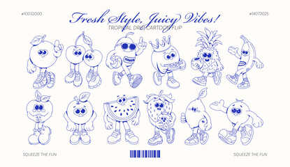Line art cartoon fruits character design