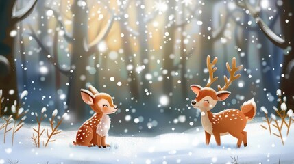 Winter forest deers illustration