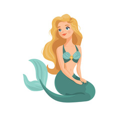 Mermaid. Flat vector clipart, illustration with isolated background.