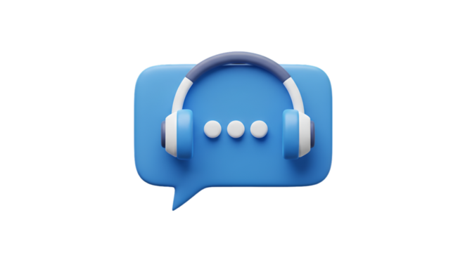 3D Rendered Illustration of a Blue Headphones and Speech Bubble Icon - Powered by Adobe