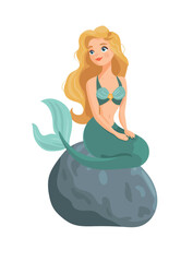 Mermaid. Flat vector clipart, illustration with isolated background.
