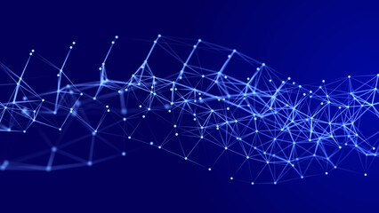 Lines transmit silent codes through a luminous matrix. Particles pulse in digital motion. 3D rendering.