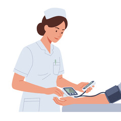 Nurse checking patient's blood pressure with device