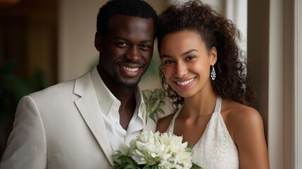 Joyful African American Couple Celebrates Their Wedding Day