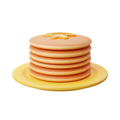 3D Rendered Realistic Pancake Stack With Butter on Isolated Transparent Background