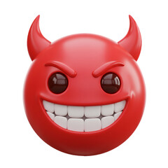 3d Rendered Red Devil Emoji With Evil Grin and Horns on Transparent Background