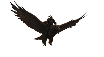 Obraz premium A Warrior Riding A Powerful Eagle Flying Over Isolated Background Illustration