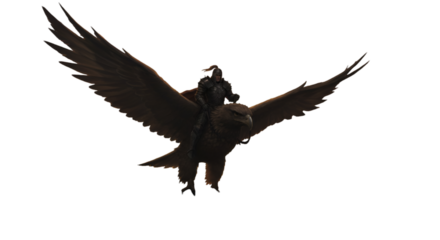 A Warrior Riding A Powerful Eagle Flying Over Isolated Background Illustration