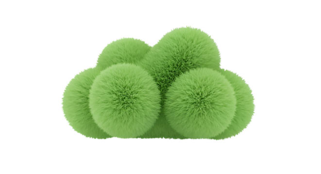 Abstract 3D Render of Green Fluffy Balls Isolated on Transparent Background