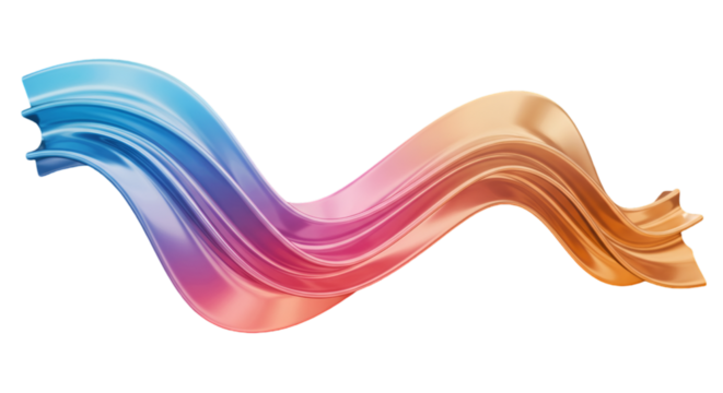 Abstract 3D Render Of Wavy Ribbon In Gradient Colors On Transparent Background