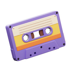 3D Rendered Retro Cassette Tape with Purple Yellow and Orange Color Tones