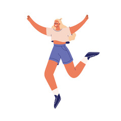 Inspired woman jumping and flying