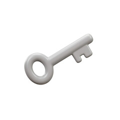 3D Rendered White Key Object Isolated on a Transparent Background