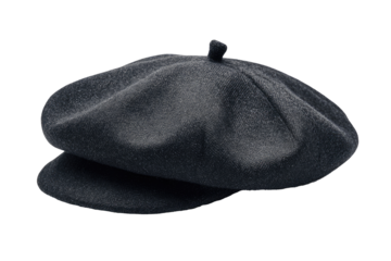 Dark gray, flat-topped newsboy cap, angled view
